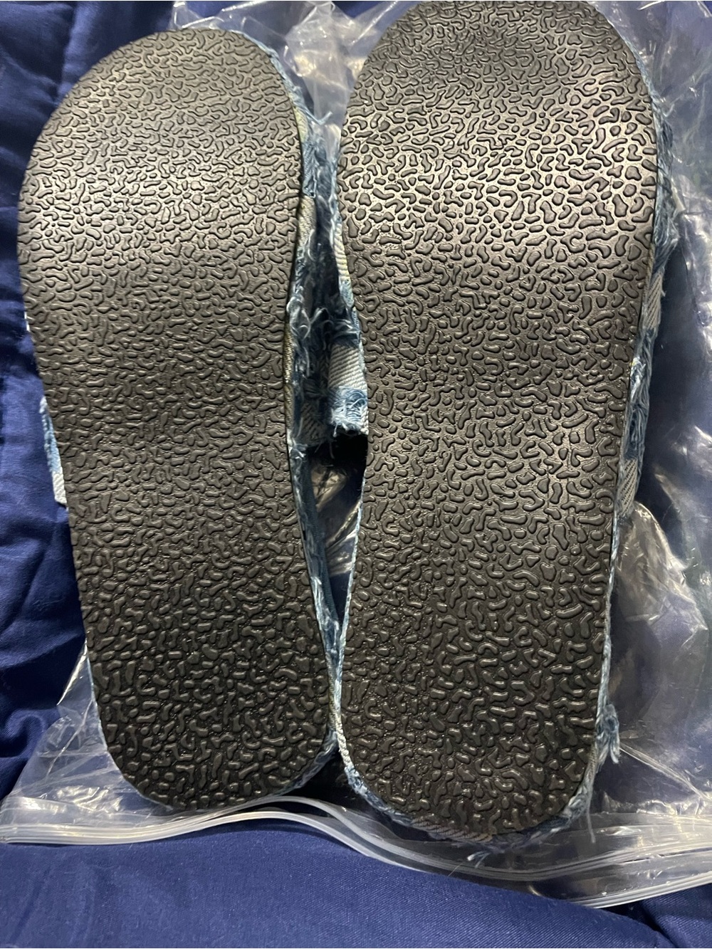 Denim Check Slide Platforms in Light Blue - Picture 2 of 5